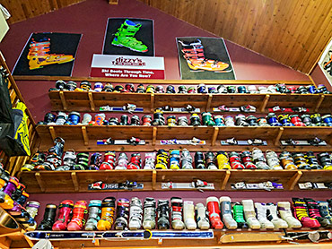 Big White collection of antique ski boots at Dizzy's Boot Shot