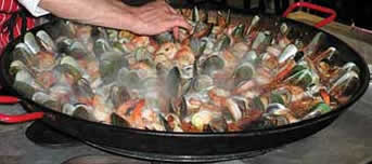 Pan of mussels cooking