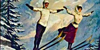 Soaring skiers graphic