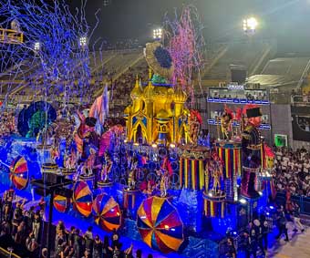 Rio Carnival Russian themed float with bursting streamers