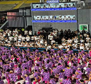 Rio Carnival - Samba marching band with pink costumes