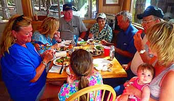 Family at Oregon lake cabin