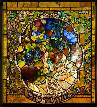 Tiffany leaded glass Autumn panel from Four Seasons, window, c.1899-1900