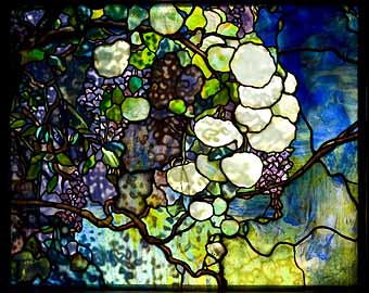 Tiffany's Laurelton Hall, leaded-glass window, guilder rose and wisteria, c.1898